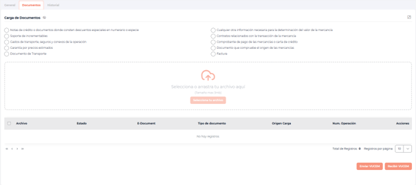 Carga y digitalización de documentos de apoyo